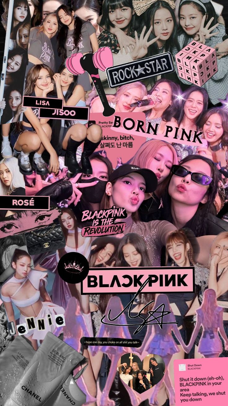 the collage is made up of many different pictures and words, including pinks