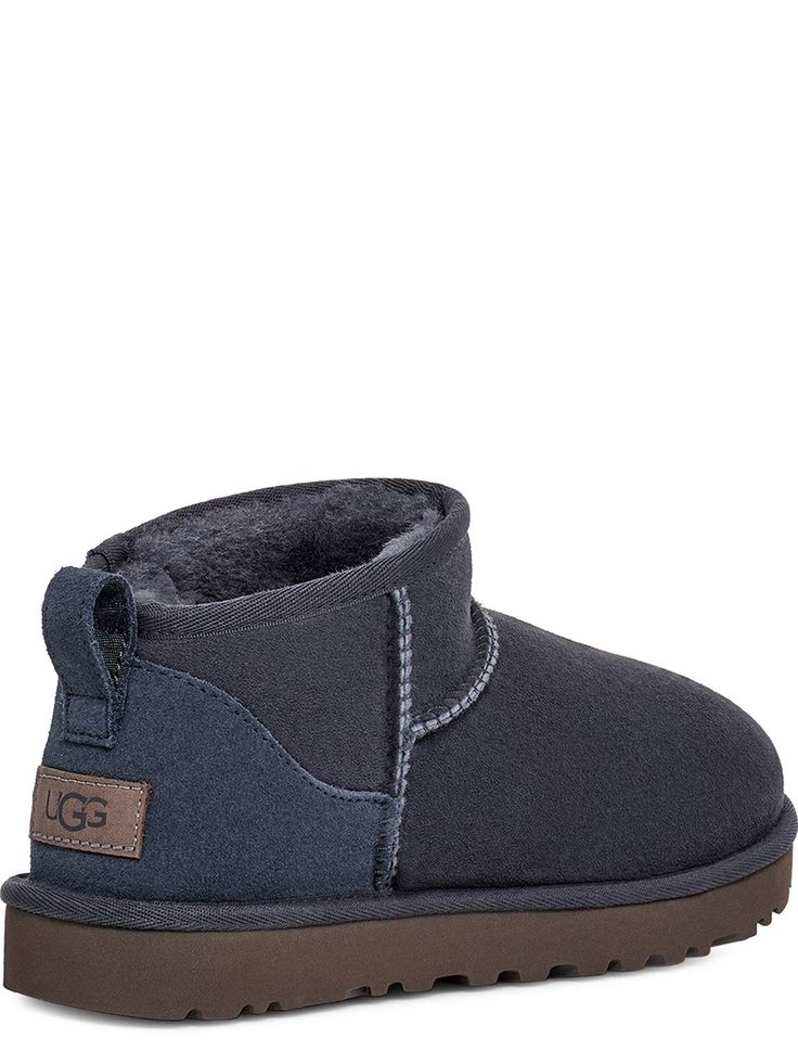 Ugg classic ultra mini boots - eve blue material content: 20% leather, 80% twinface Navy Blue Uggs Outfit, Stockholm Wishlist, Navy Uggs, Navy Blue Uggs, Uggs Mini, Small Boots, Blue Uggs, Ugg Mini Boots, Ultra Mini Boots