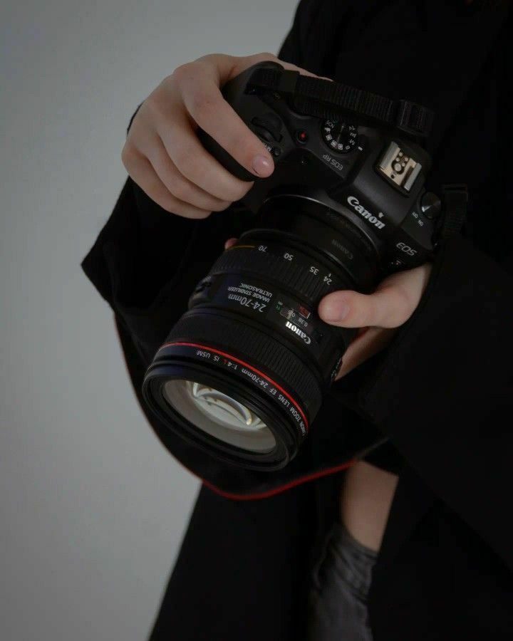 a person holding a camera in their hand with the lens attached to it's body