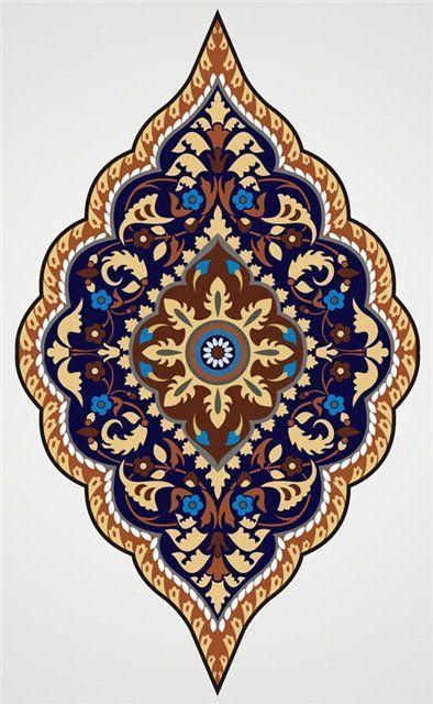 an ornate design with blue and brown colors