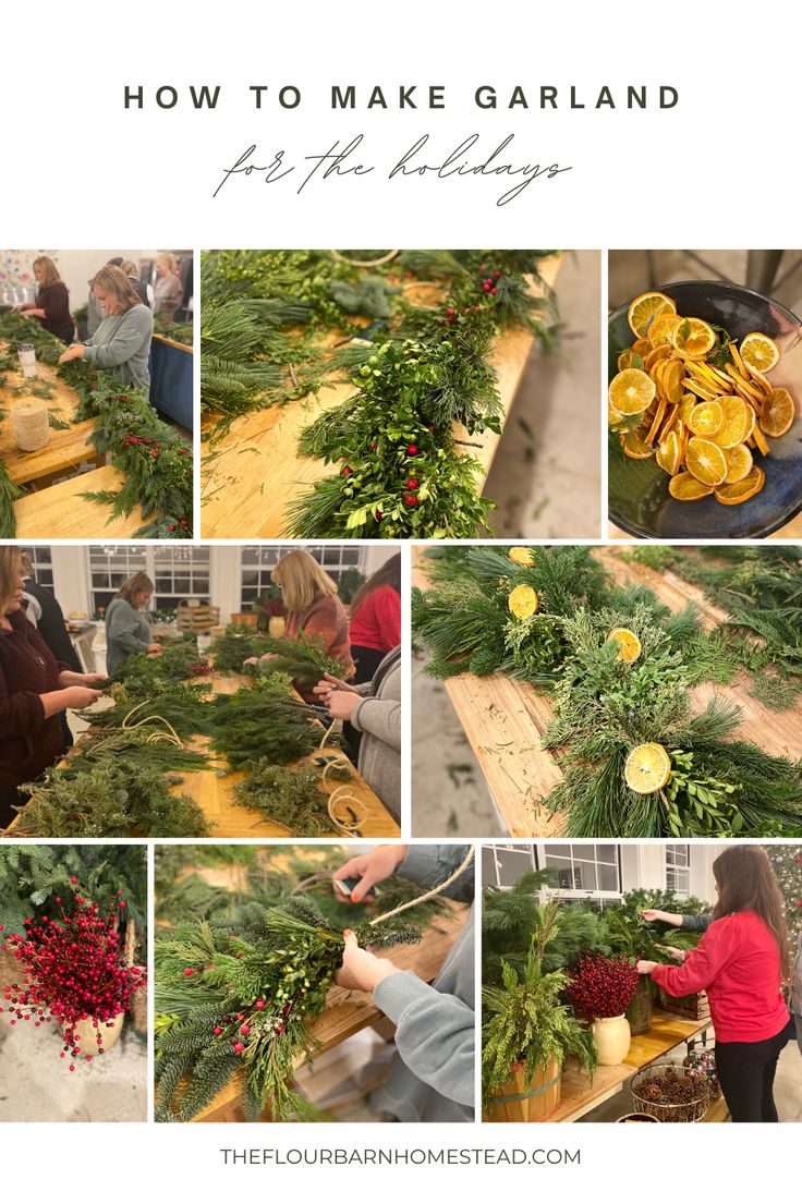 a collage of photos showing how to make garlands for the holidays and christmas decorations