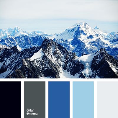 the mountains are covered with snow and blue hues in this color scheme for winter