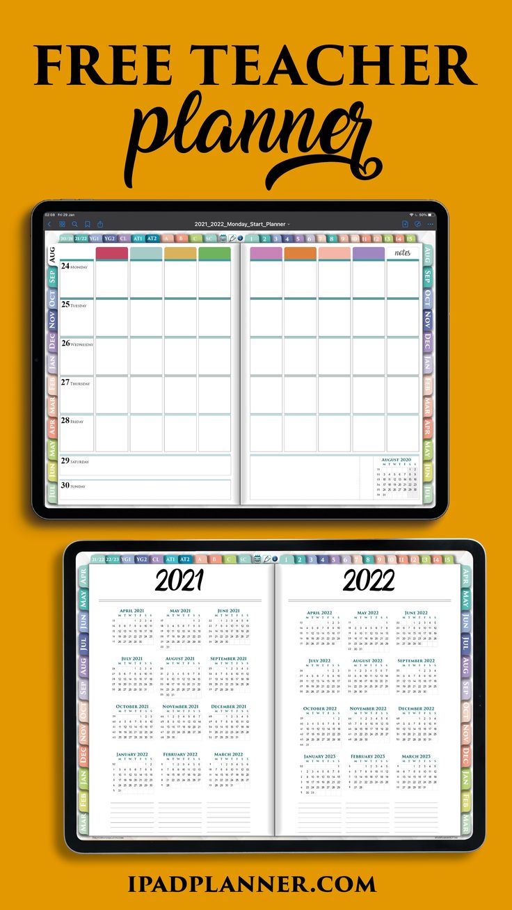 the free teacher planner is shown on an ipad and in front of a yellow background