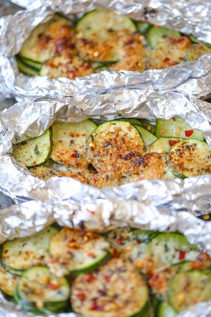 some foil wrapped in aluminum foil with zucchini