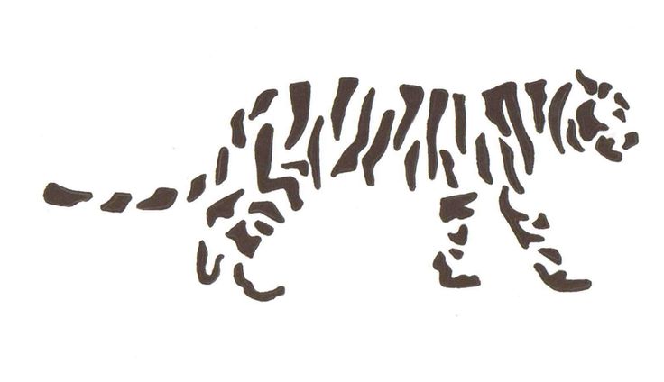 a black and white drawing of a tiger