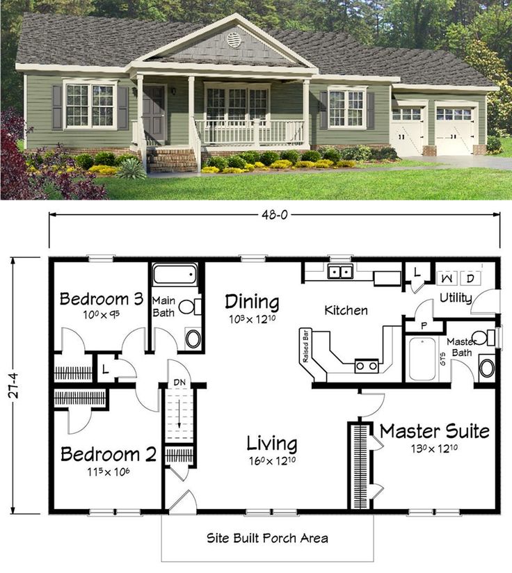 the floor plan for a small house with two bedroom and an attached garage, which is also