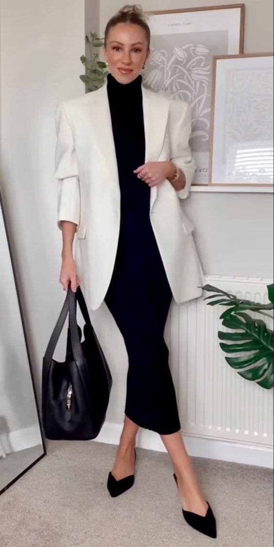 70+ Business Casual Outfits Inspiration - Boss Babe Chronicles Button Up Shirt With Dress Outfit, Work Inspired Outfits, Modern Buissnes Outfit Woman, Formals Women Outfit, Professional Looks Women, Glam Business Outfit, Business Looks Women, Blazer And Dress Outfits For Women, Office Outfits Women Ideas