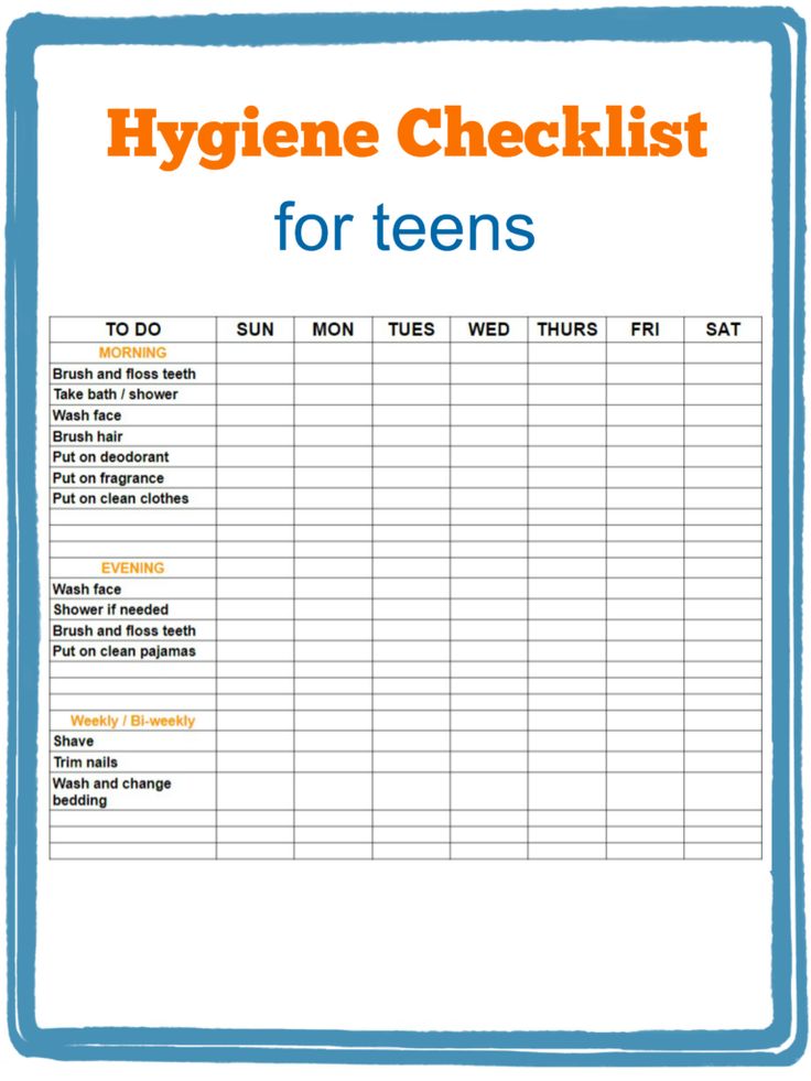 a printable hygiene checklist for teens