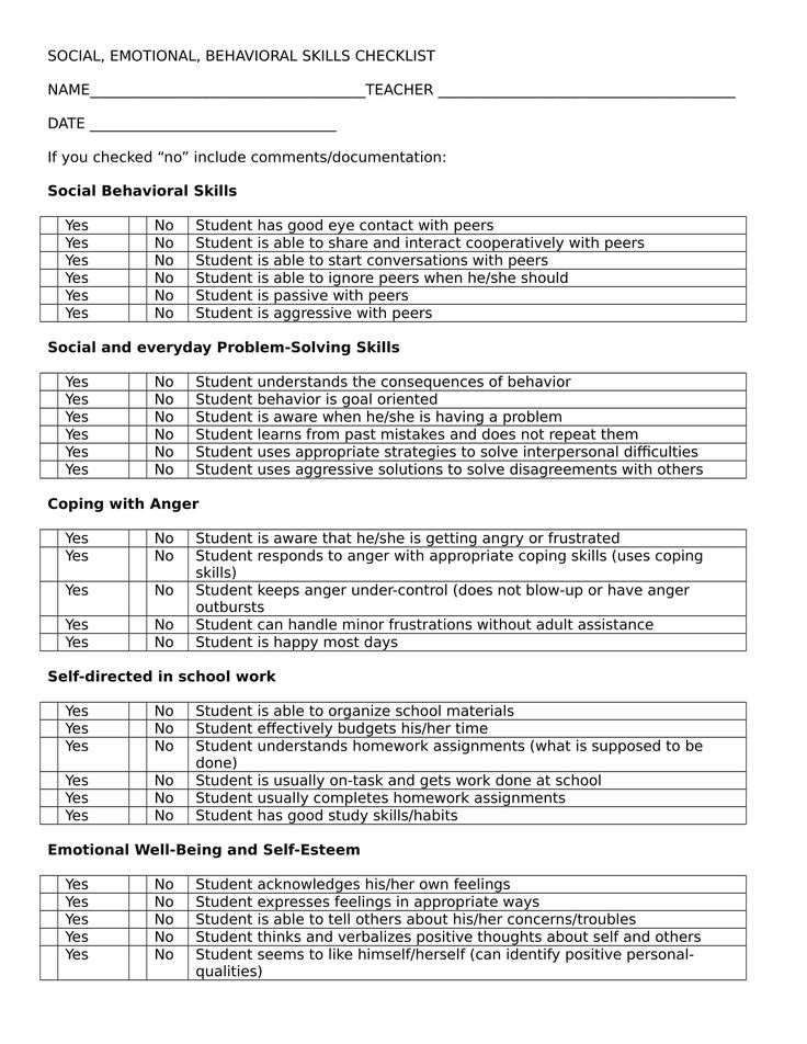 sample social skills checklist for teachers and students to use on their school's website