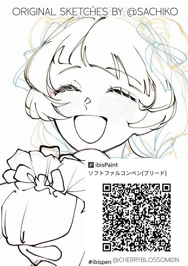 an anime character with a qr code on it's face and the words, original sketches by osachiko