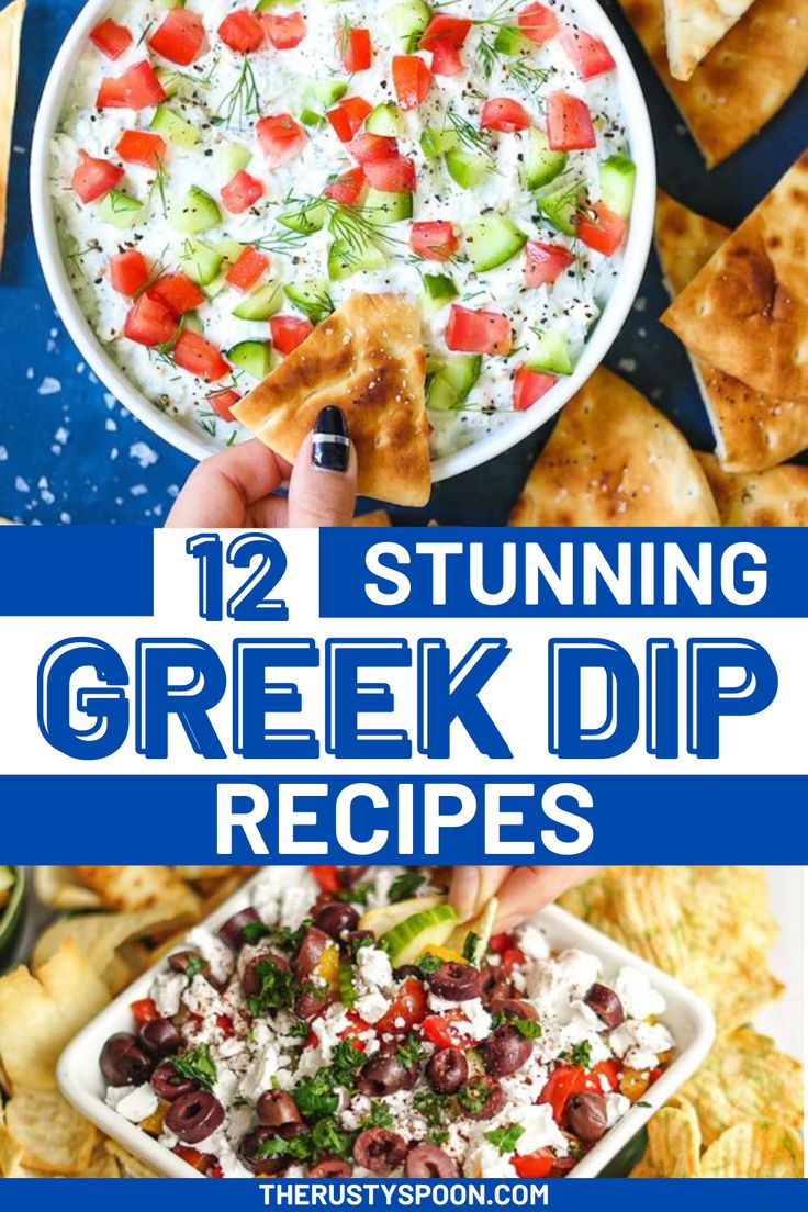 Greek Dip Recipes Greek Finger Food Party Appetizers, Dips From Around The World, Greek Whipped Feta Dip, Mediterranean Dips Appetizers, Greek Appetizers For Party, Greek Dips Recipes, Mediterranean Diet Appetizer Recipes, Mediterranean Dips And Spreads, Greek Salad Dip