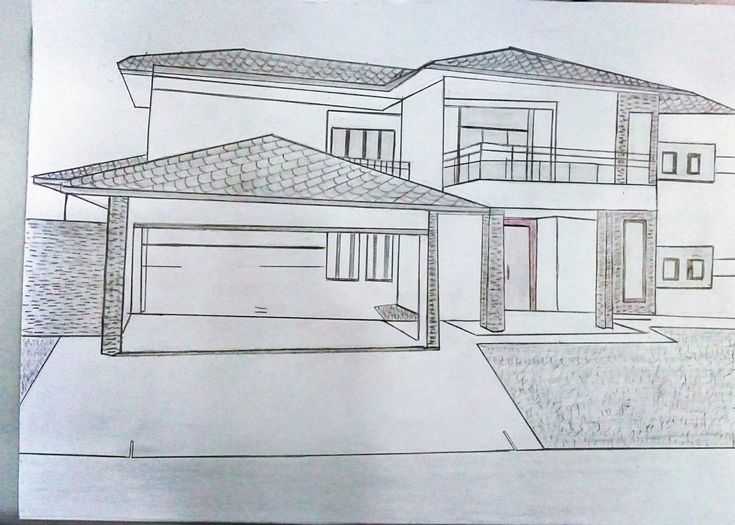 a drawing of a two story house with garage