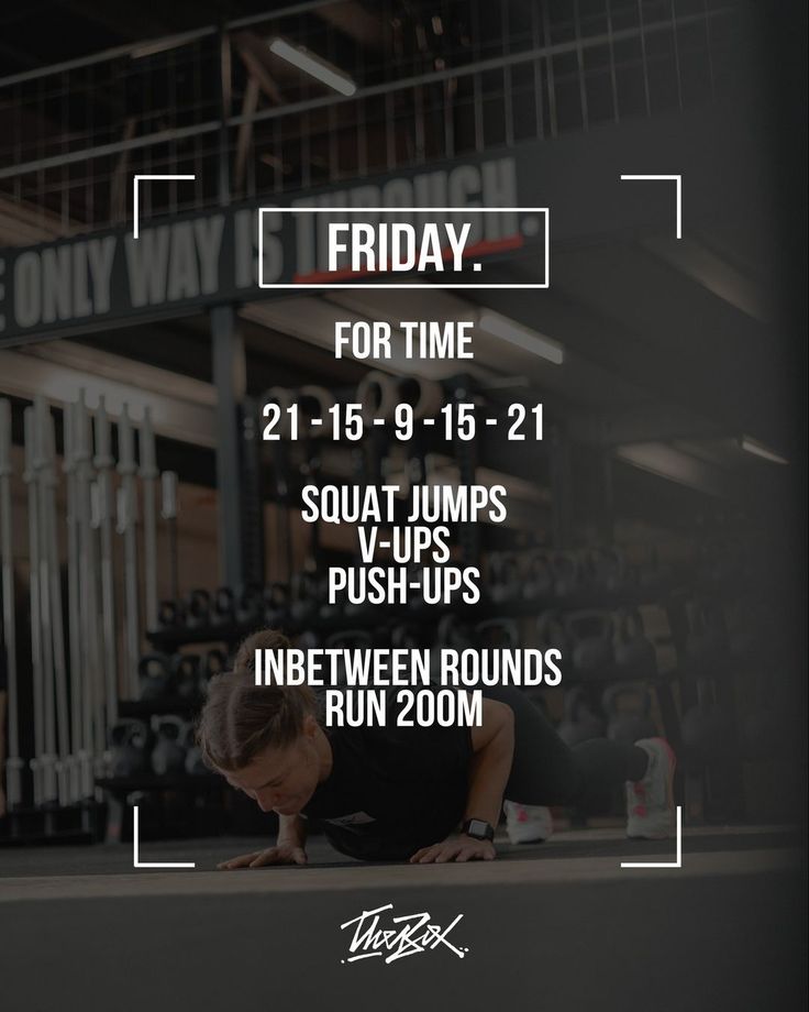 a man doing push ups in front of a gym sign with the words friday for time