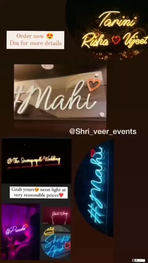 various neon signs are displayed in different colors and sizes, with the words mahi written on them