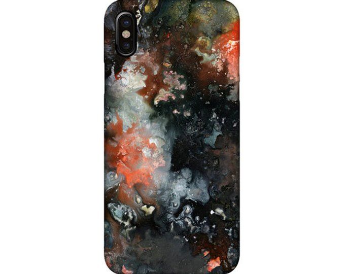 an iphone case with colorful paint and black, red, white and blue colors on it