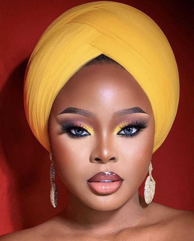 Medium Skin Makeup, Black Queen Makeup, Beauty Head Shots, Black Bridal Makeup, Purple Makeup Looks, Flawless Face Makeup, Dewy Makeup Look, African Hair Wrap, Face Beat Makeup