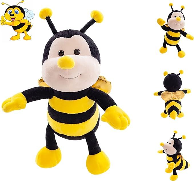 a stuffed bee with different poses and expressions