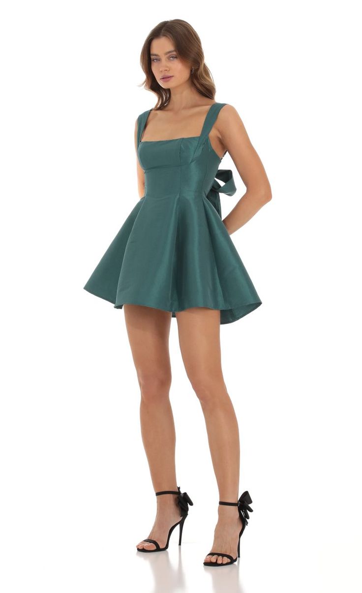 Foxie Taffeta Fit and Flare Dress in Teal | LUCY IN THE SKY Green Hoco Dress, Homcoming Dresses, Cute Hoco Dresses, Green Homecoming Dresses, Simple Homecoming Dresses, Fancy Short Dresses, Short Green Dress, Cute Formal Dresses, School Dance Dresses