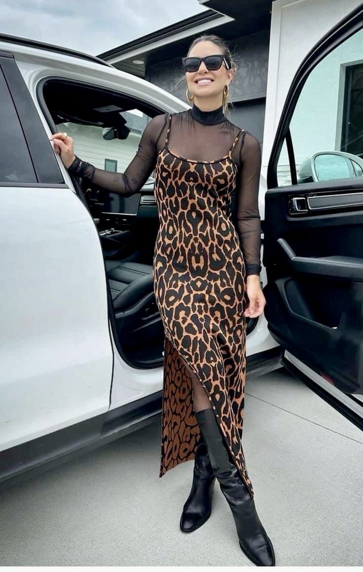 Long Leopard Dress Outfit, Leopard Slip Dress Outfit, Leopard Jumpsuit Outfit, Animal Print Dress Outfit, Leopard Outfit Ideas, Leopard Clothes, Style Black Women, Printed Dress Outfit, Leopard Outfit