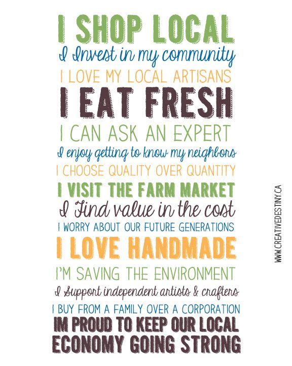 a poster with words that say i shop local and the words below it are in different colors