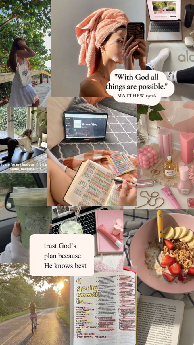 a collage of photos with words and pictures on them, including an image of a woman talking on her cell phone