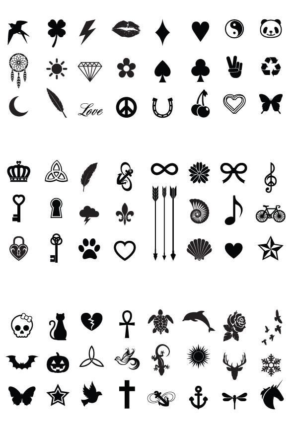 an assortment of tattoos and symbols