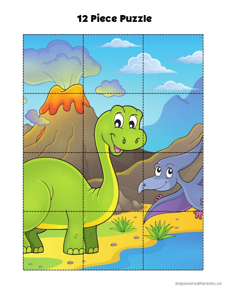 a puzzle with an image of dinosaurs and volcanos