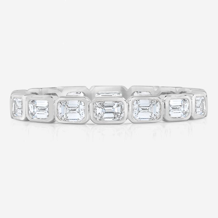 A modern update to the classic eternity band. Oval Cut Engagement Ring, Oval Cut, Italian Charm Bracelet, Eternity Bands, Gold Diamond, Emerald, Solid Gold, Platinum, Charm Bracelet