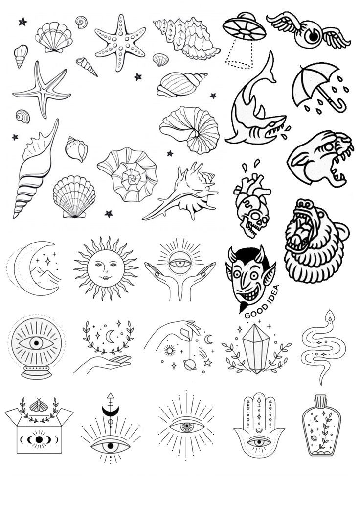 a bunch of tattoos that are in the shape of hearts and flowers on a white background