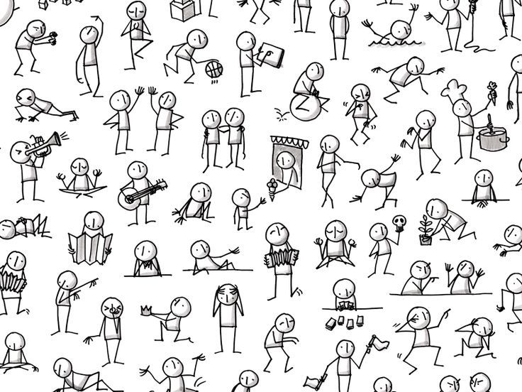 an image of many people doing different things in the same drawing style as well as drawings