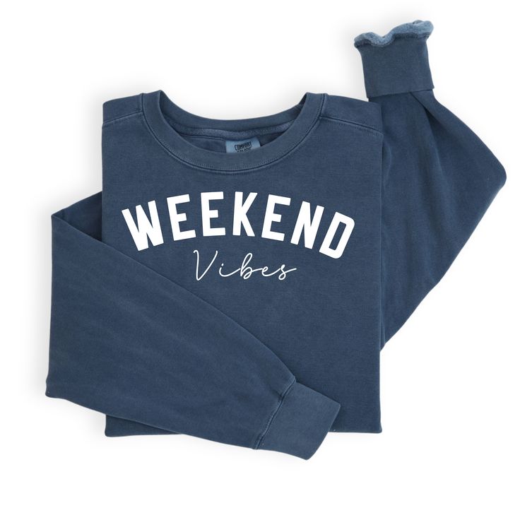 Celebrate the weekend in this stylish crewneck. The perfect sweater for a day out or just snuggle up indoors for some Netflix and chill with your besties. Care instructions: Wash inside out with cold water and like colors. It would be best to hang dry or tumble dry on low. Never use high heat when cleaning these. Handling time: This item will be dispatched 3-5 days after you place your order. In most cases we strive to dispatch within the first 3 days after receiving your order. Shipping: Estimated delivery times: Canada: 3-14 business days United States: 1-3 weeks Europe and other countries 2-8 weeks This is just an estimated time. Shipping within Canada may be before the estimated delivery time. Shipping to your ETSY Address, Please make sure your address is correct.  We are NOT responsi Trendy Relaxed Fit Crew Neck Sweats, Trendy Relaxed Fit Soft-washed Hoodie, Trendy Soft-washed Hoodie With Relaxed Fit, Trendy Soft-washed Relaxed Fit Hoodie, Trendy Soft-washed French Terry Tops, Comfy Crew Neck Hoodie For Loungewear, Trendy Soft-washed Sweatshirt For Fall, Comfy Crew Neck Sweatshirt For Loungewear, Trendy Sweatshirt With Ribbed Cuffs For Loungewear