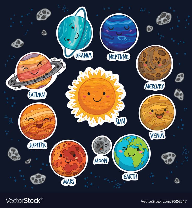 the solar system stickers are arranged in different colors and sizes, including one with smiling faces