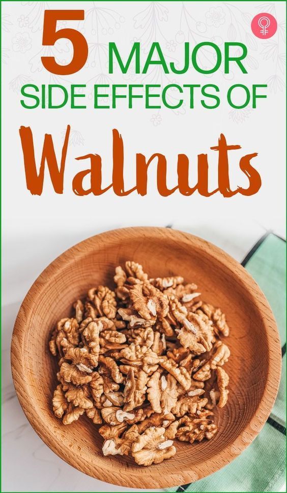 walnuts in a wooden bowl with the title 5 major side effects of walnuts