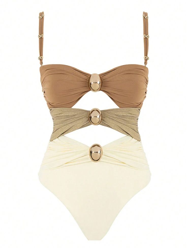 two pieces of swimsuit with buttons on the front and bottom, one in beige and one in white