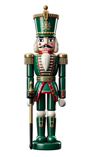 a green and gold nutcracker is shown