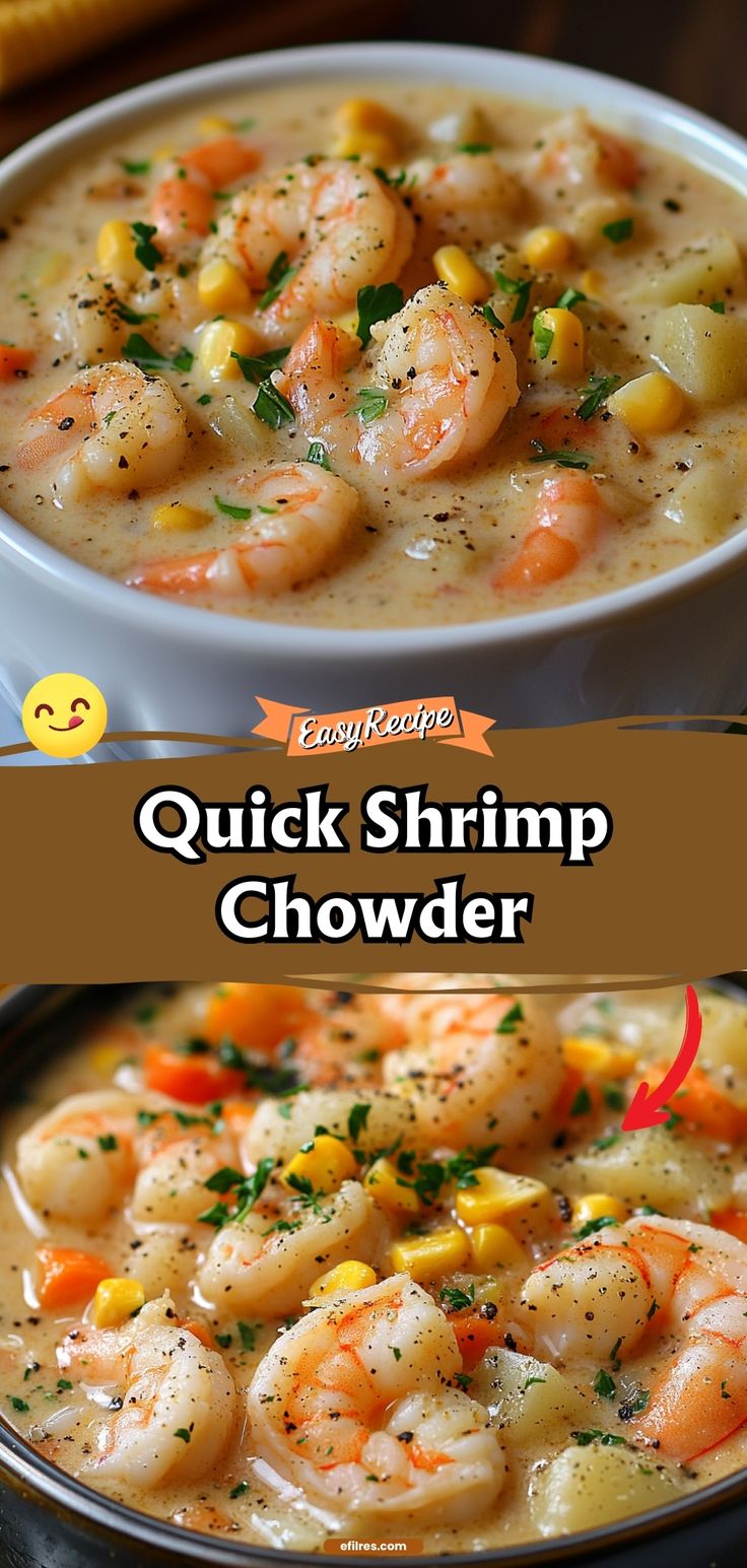 shrimp chowee with corn and carrots in a white bowl