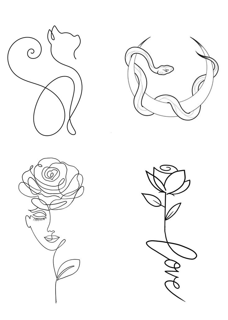 four different types of flowers are shown in black and white, with one flower on the left