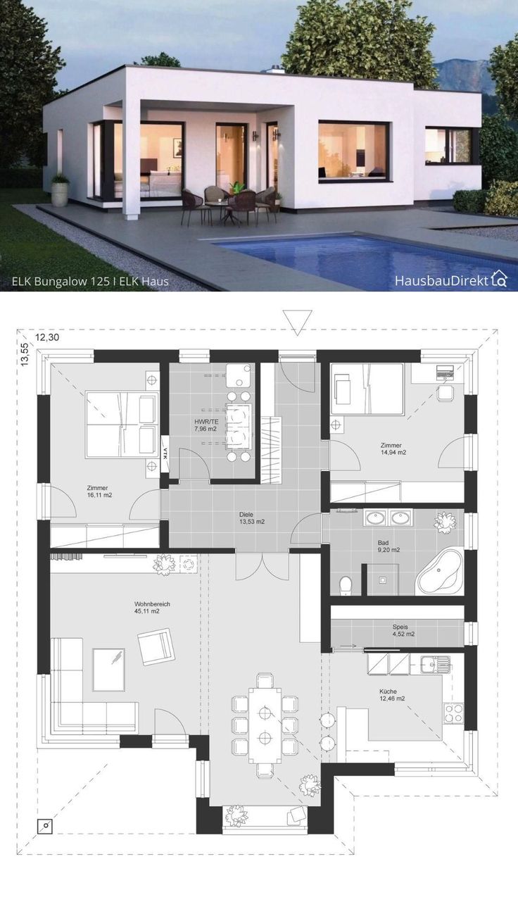 the floor plan for a modern house with two levels and an open living room area