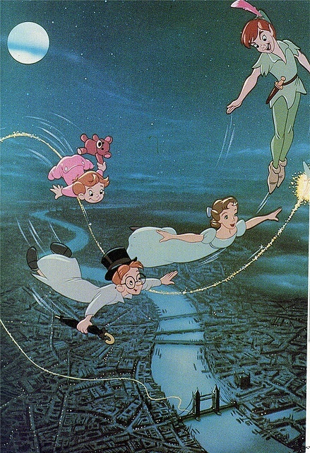 the little mermaid and other animated characters are flying through the air