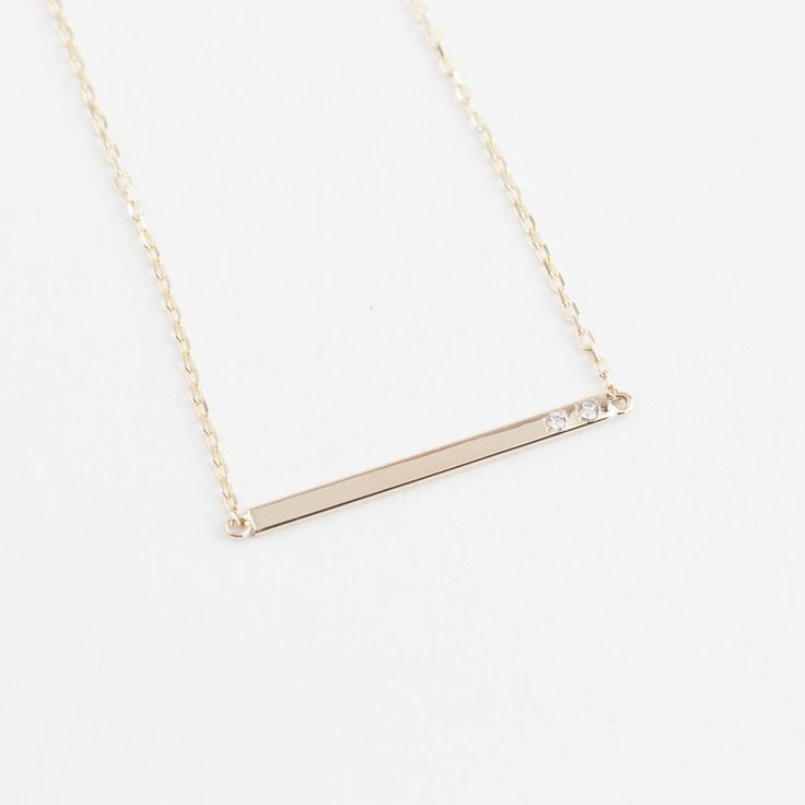 "This personalized mother necklace is made of solid 14k gold bar 30mm long. It has a thickness of 1mm and very sturdy necklace. Each diamond to represent one of your children. This beautiful personalized necklace is a stylish handmade gift for yourself, your Mom, your special someone, as Birthday gift, Anniversary gift. Please contact us to add engraving/ additional diamonds. Made of 100% recycled solid 14k yellow gold Bar size is 30mm long One piece of 2mm, g color si clarity white diamond Chai Minimalist 14k Gold Bar Necklace With Rectangular Pendant, 14k Gold Rectangular Pendant Bar Necklace, Everyday Minimalist Diamond Necklace, Minimalist 14k Gold Bar Necklace For Everyday, Minimalist Everyday 14k Gold Diamond Necklace, Minimalist Delicate Chain Bar Necklace For Anniversary, Minimalist Anniversary Bar Necklace With Delicate Chain, Minimalist Bar Necklace With Delicate Chain For Anniversary, Minimalist Yellow Gold Bar Necklace For Anniversary