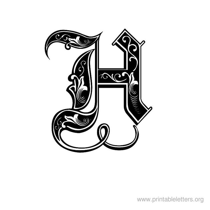 the letter h with an ornate design in black and white