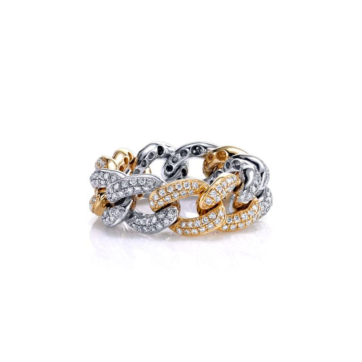 White Gold Diamond Chain Link Ring, Diamond Chain Link Ring In White Gold, Link Ring, Gold Color Ring, Linking Rings, Black Rhodium, Gold Diamond Rings, Black Rings, Bling Bling