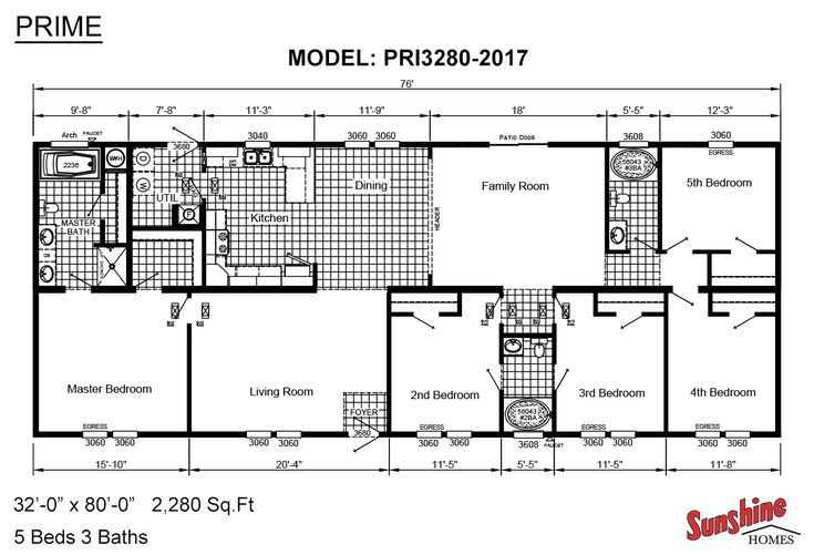 the floor plan for a mobile home with three bedroom and two bathrooms, including an attached bathroom