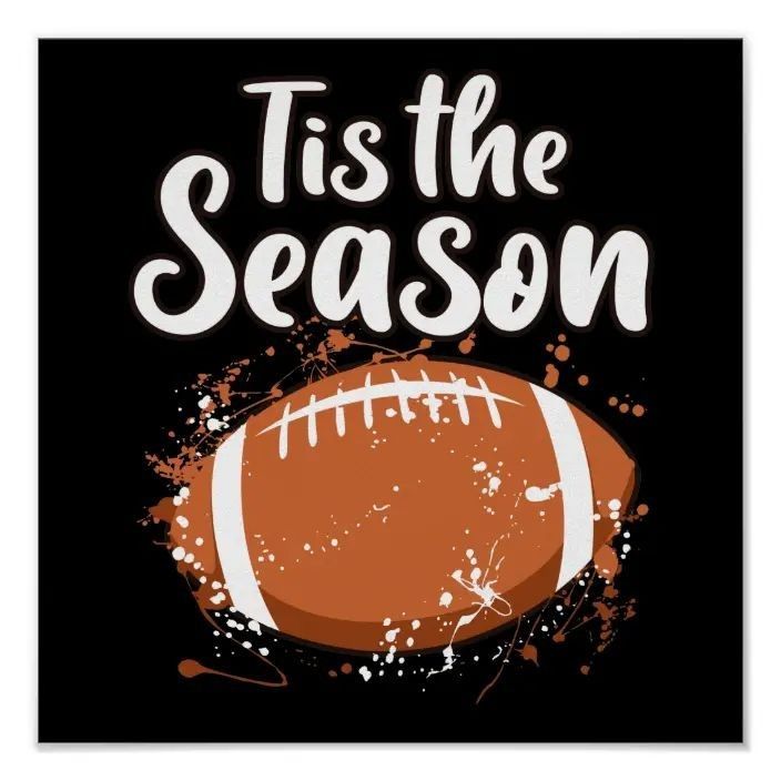 an orange and white football with the words tis the season on it's black background