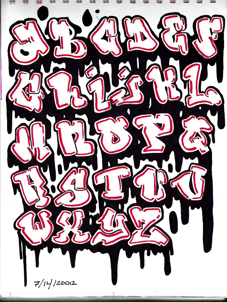 graffiti alphabets and numbers are painted on a sheet of white paper with black ink