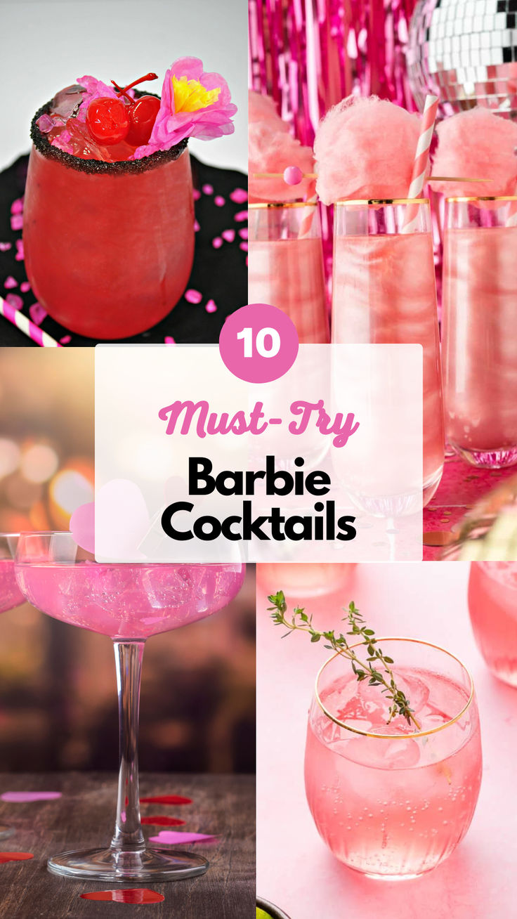 Barbie Cocktails Pastel Drinks Cocktails, Bratz Inspired Drinks, Cocktail Drinks For Party, Cocktails For Teens, Barbie Sangria, Cute Pink Alcoholic Drinks, Pink Specialty Cocktail, Cute Birthday Cocktails, Pretty Pink Cocktails