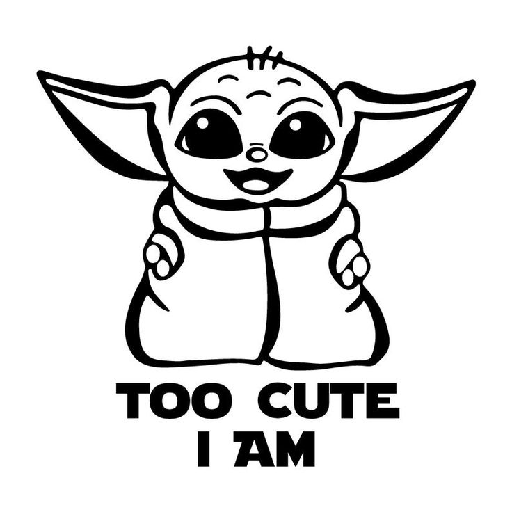 a baby yoda with the words too cute i am