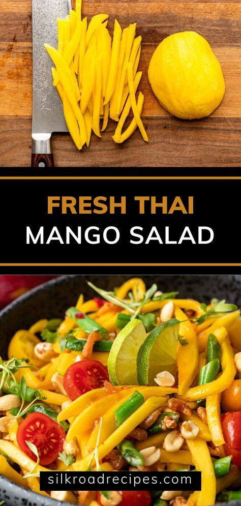 fresh thai mango salad in a skillet