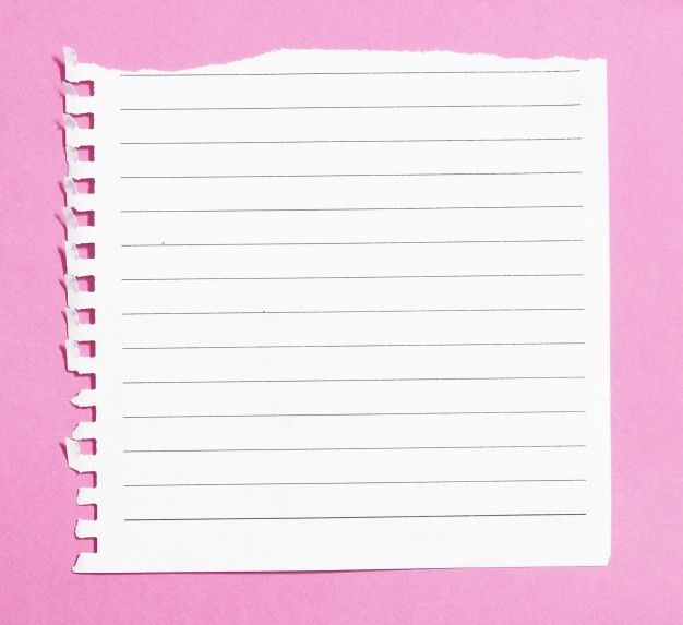 a piece of lined paper on a pink background