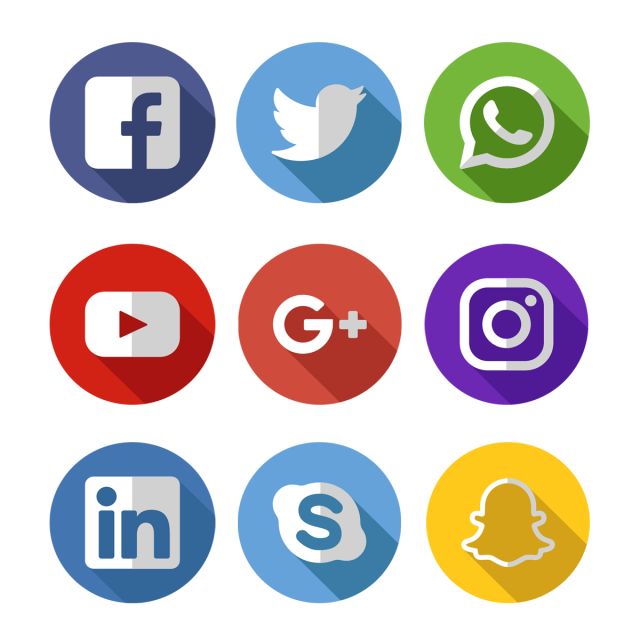 different social media icons with long shadows